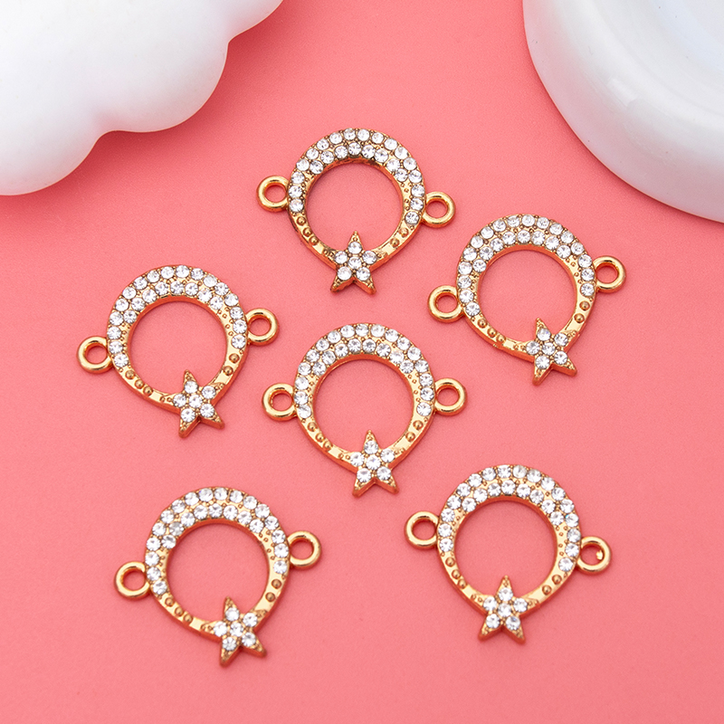 Wholesale of new diy creative jewelry accessories, double-hanging hollowed-out star and moon dot diamond necklaces, bracelets, pendants and pendants details Picture