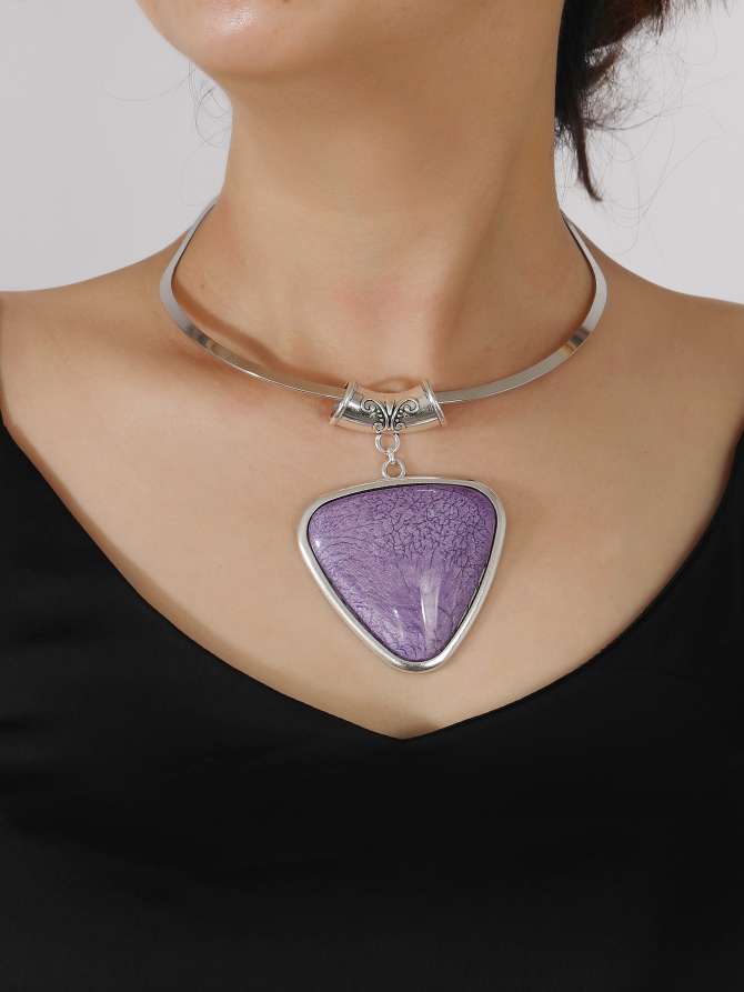 欧美复古波西米亚天然石淡雅紫色项链项链