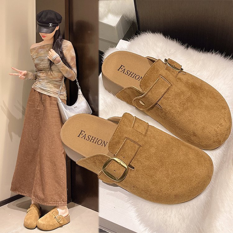4.5cm Boken shoes for women, Spring 2025 new thick-soled flip-flops for outerwear, lazy fishing Boken flip-flops full figure