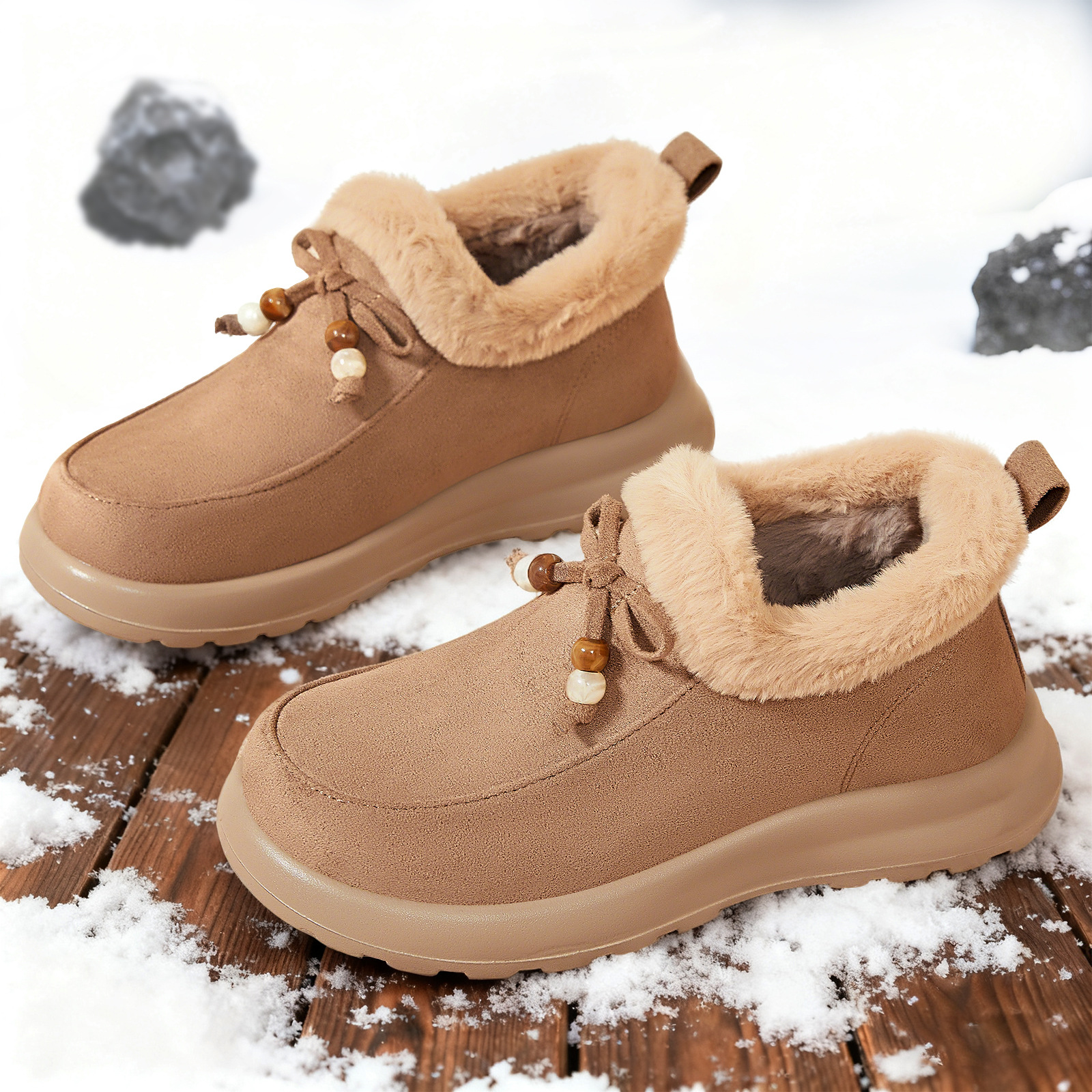 New winter cotton shoes for women: Versatile fleece and thickened snow boots, fashionable one-step anti-slip cotton shoes, sent by temu full figure
