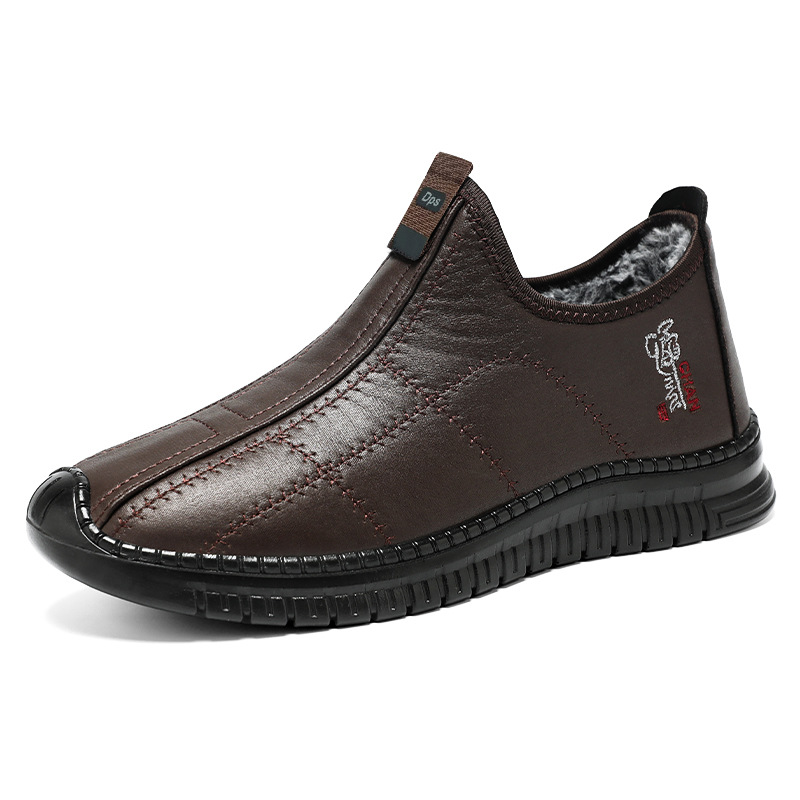 New men's winter cotton boots, cross-border fleece and thickened warm shoes for middle-aged and elderly dads, anti-slip one-foot casual shoes Item Picture
