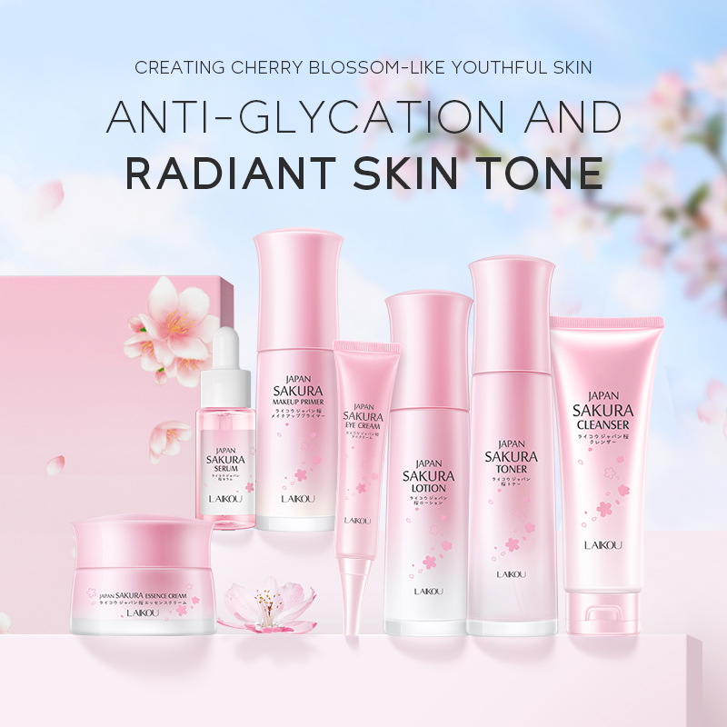 Cross-border LAIKOU Sakura Skincare Gift Box Set: 7-piece Moisturizing and Hydrating Skincare Set in English details Picture