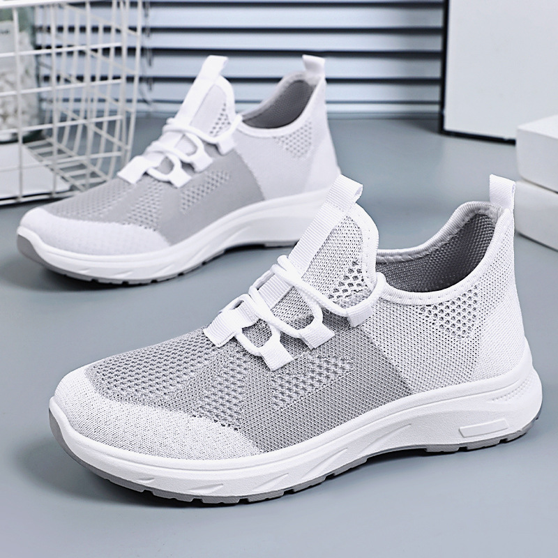 New breathable single shoes for women, Korean-style mesh shoes, flying fabric soft-soled running shoes, fashionable and casual sports shoes full figure