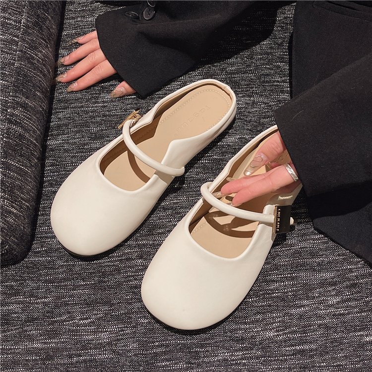 Size 35-41, retro headwear, one-foot soft-soled half-slipper, women's outerwear, lazy mules, soft leather back empty slipper details Picture
