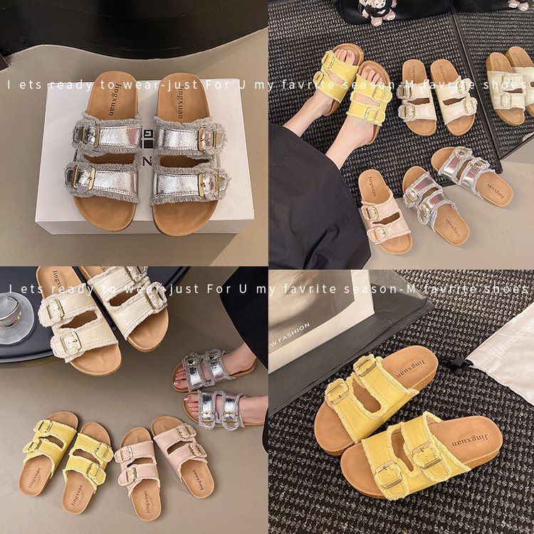 Thick-soled slippers for women's summer outerwear, a new fairy-style French retro beach soft casual and niche Birken flip-flops Specification drawing