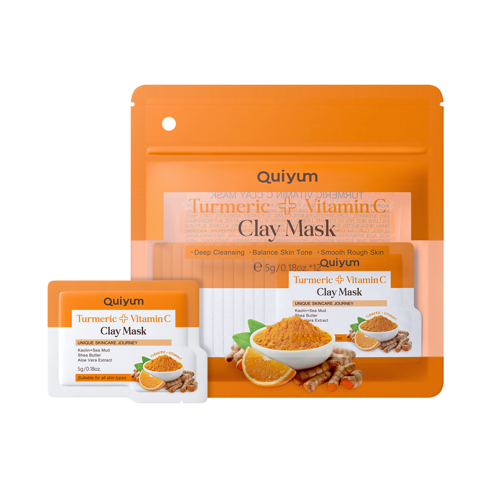 Cross-border quiyum turmeric Vitamin c Cleansing Bagged Mud Mask 5g*12pcs Hydrating Mask Mud English skin care products Item Picture