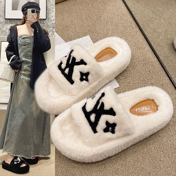 MAO MAO Slippers Women's 2025 Autumn/Winter New Style Outdoor Korean-style little Chanel stylish and fashionable home cotton slippers full figure