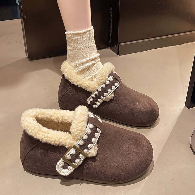 Fleece and thickened warm flat insole height-increasing cotton shoes for women 2025 new style winter one-step soft-soled Burken shoes details Picture