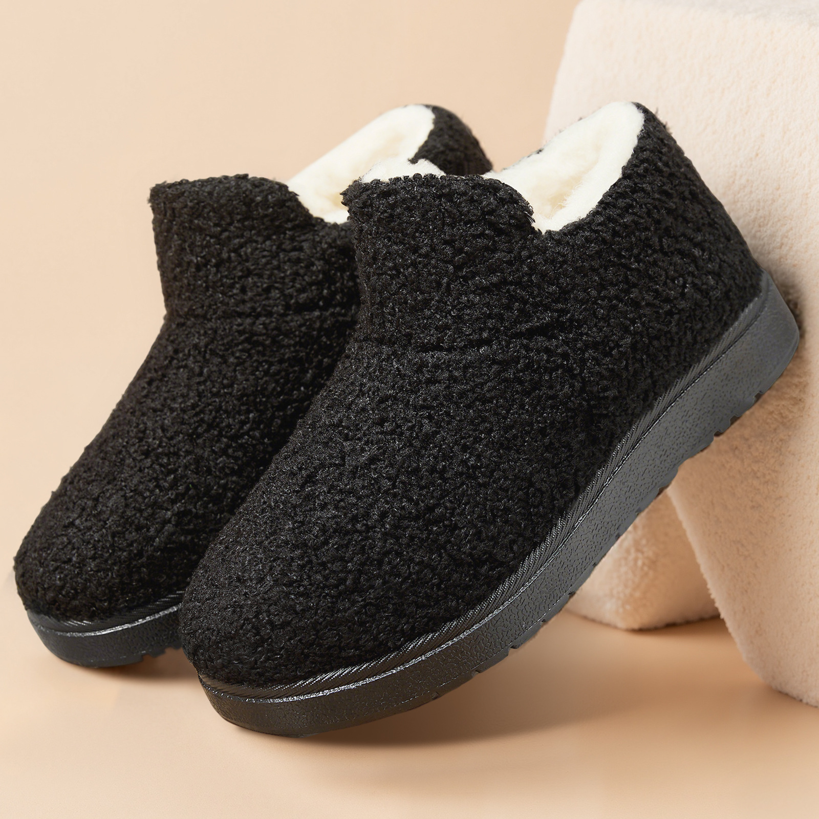 New winter cotton shoes with added fleece and thickened texture, versatile and fashionable for cross-border home use, snow boots with soft soles, one-foot cotton boots details Picture
