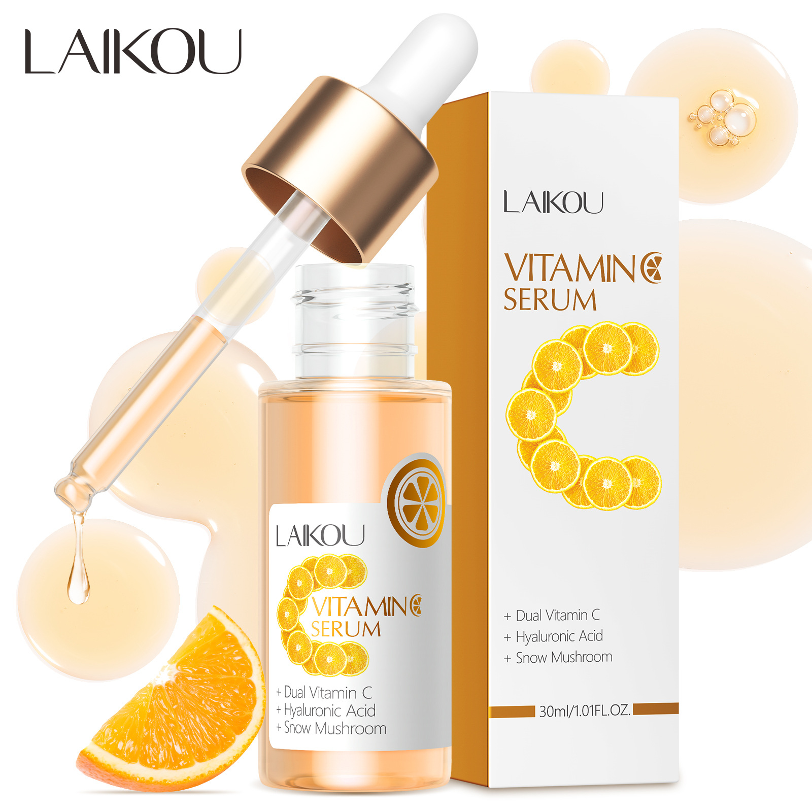 LAIKOU California Vitamin c Essence 30ml Hydrating and Moisturizing Sodium Hyaluronate Cross-border Manufacturer full figure