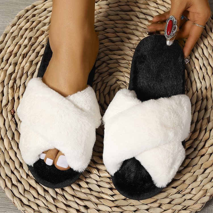 The 2025 new autumn and winter style of fluffy, simple and versatile, cross-bottomed, niche and comfortable indoor and outdoor furry slippers Application Scenario