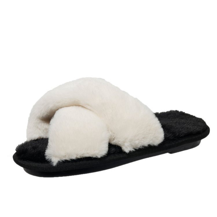 The 2025 new autumn and winter style of fluffy, simple and versatile, cross-bottomed, niche and comfortable indoor and outdoor furry slippers Item Picture