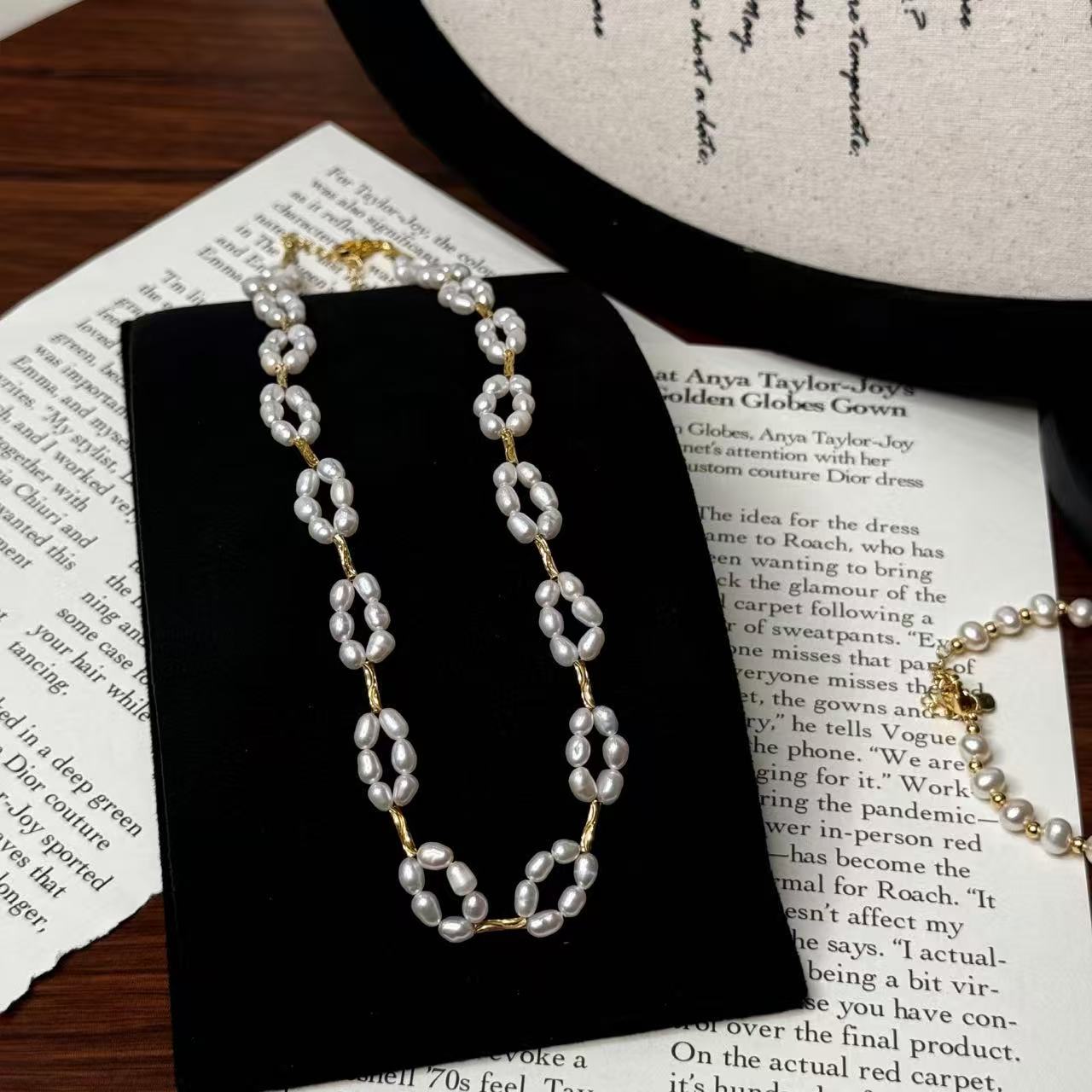 银际·天然珍珠铜镀金珍珠串珠大花手工制作小众质感项链