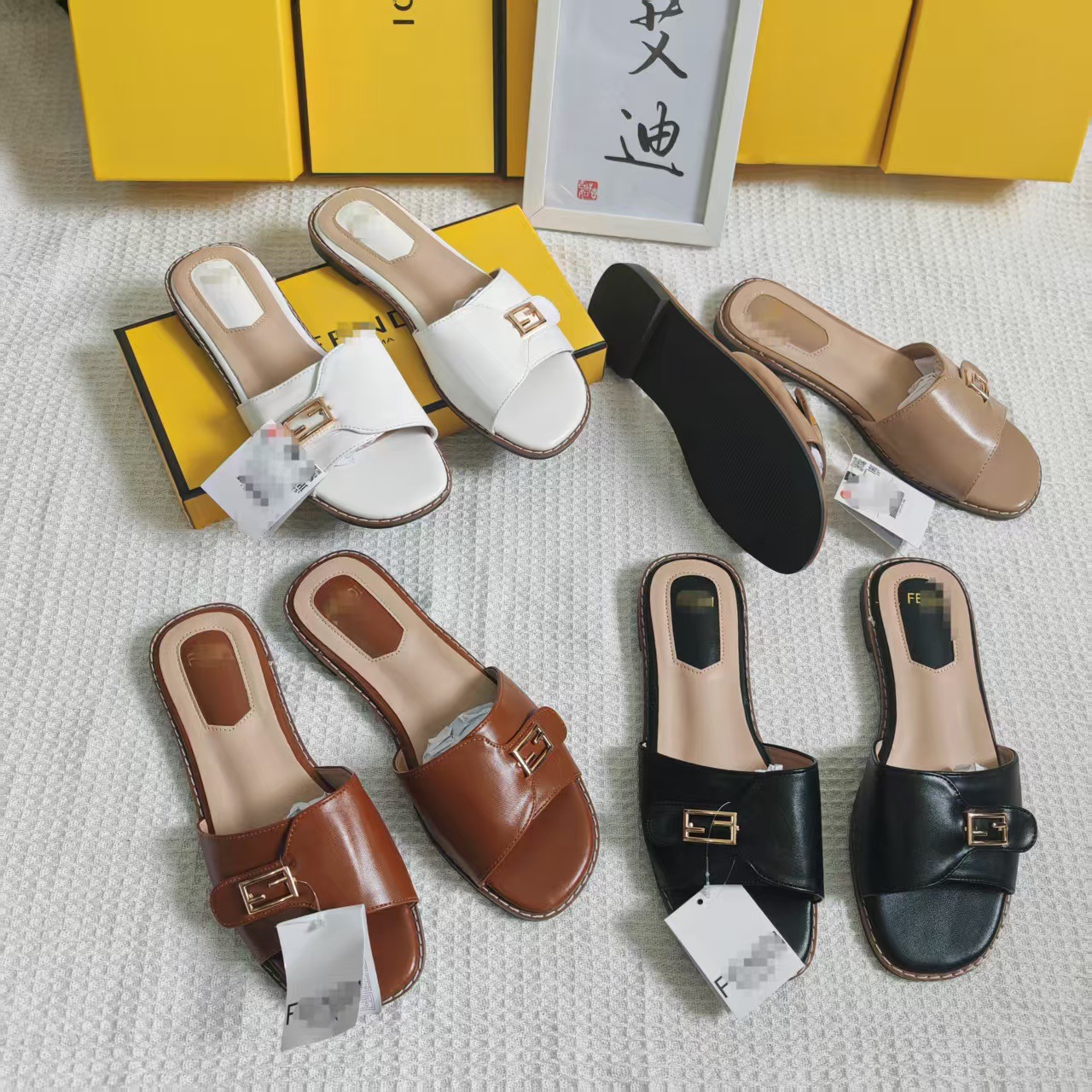 International station Instagram Cross-border foreign trade bestseller FDi flat sandals, one-line metal F-buckle flat sandals details Picture