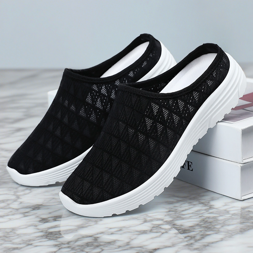 Women's summer casual shoes, cross-border large-sized breathable half-slippers, fashionable and versatile women's single shoes, toe cap, one-foot slipper full figure