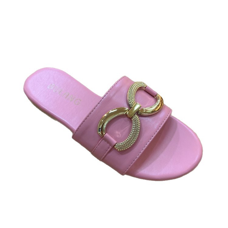 Cross-border fashion outerwear cool slippers for women 2025 Summer New Korean style versatile metal buckle stylish fake lazy slippers Item Picture