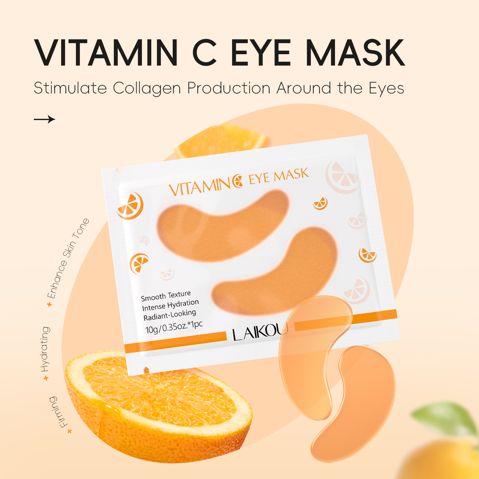 Cross-border LAIKOU Vitamin c single Eye Mask 10g Hydrating and Moisturizing Essence Eye Mask, export patch eye mask skin care products details Picture