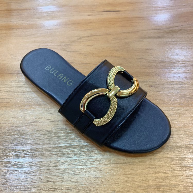 Cross-border fashion outerwear cool slippers for women 2025 Summer New Korean style versatile metal buckle stylish fake lazy slippers Specification drawing