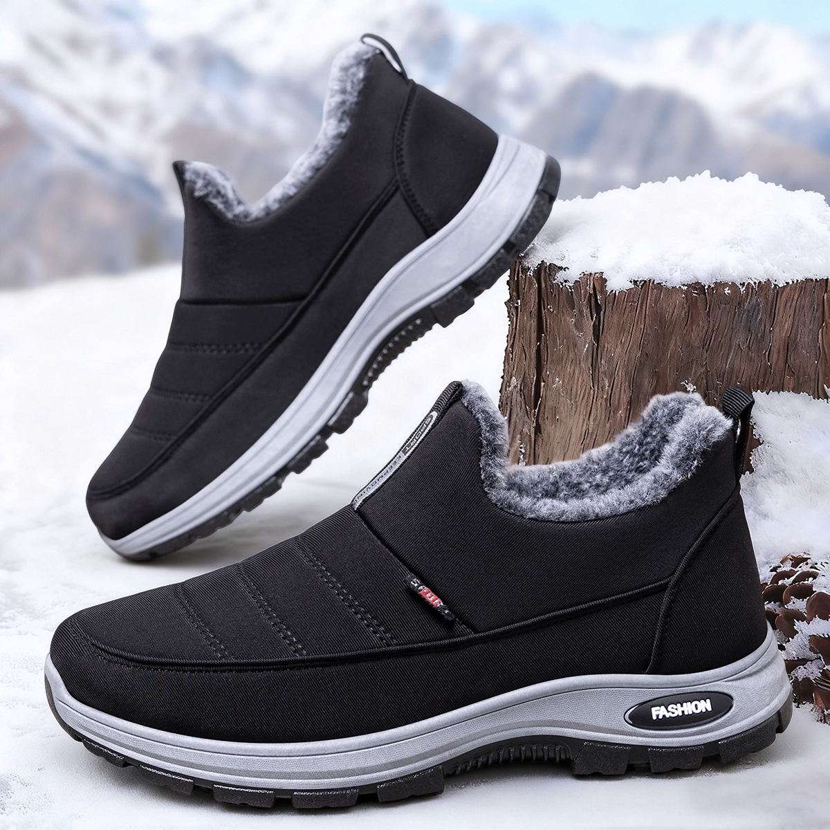New winter cotton shoes for men, fleece and thickened snow boots, casual and versatile dad shoes, couple walking shoes, cotton shoes sent by us full figure