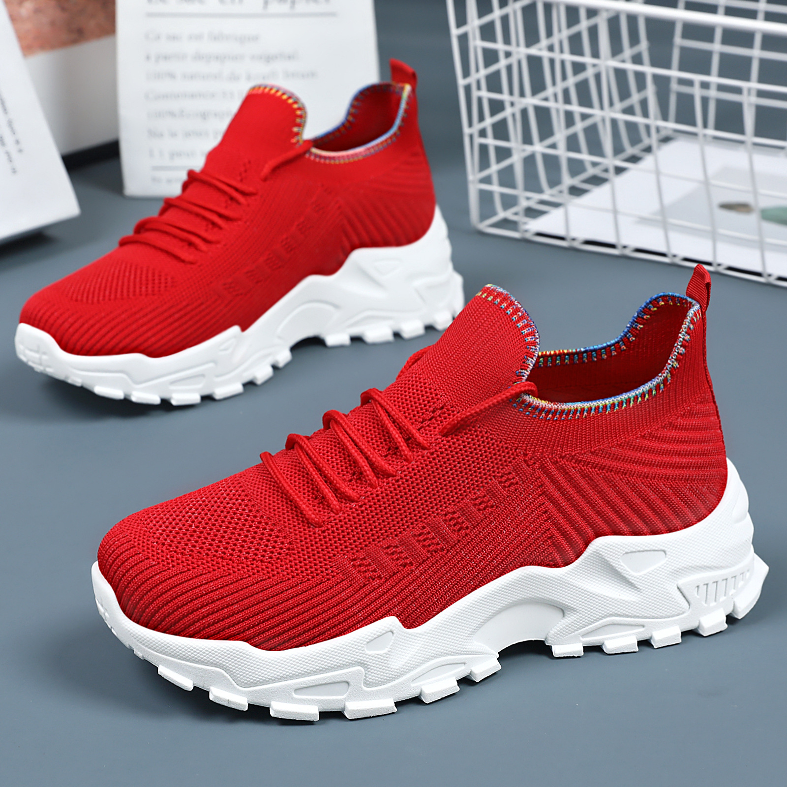 Women's shoes, versatile autumn new breathable mesh shoes, cross-border consignment, thick-soled height-increasing shoes, comfortable and casual single shoes full figure