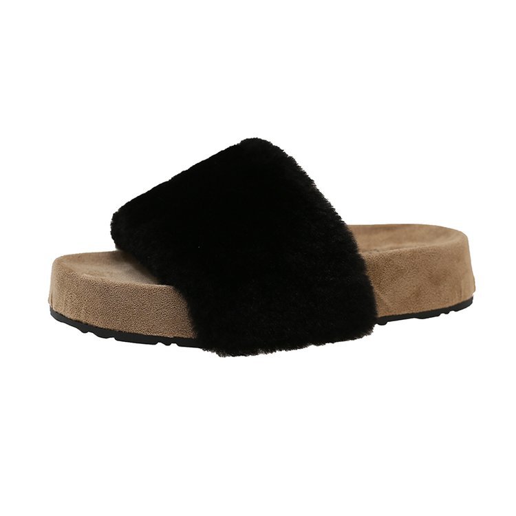 The new thick-soled one-shoulder slippers for women's outerwear in the autumn and winter of 2025 are versatile and casual, with open-toe furry shoes and cool slippers in vogue Item Picture
