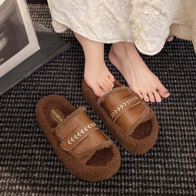 Brown Boken women's woolen slippers French fleece fairy Velcro lambskin casual autumn and winter outerwear women's shoes Application Scenario