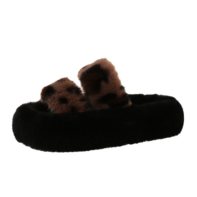 Super beautiful thick-soled woolen slippers for women to wear outside 2025 autumn/winter new home anti-slip lazy person one-line cotton slippers Item Picture