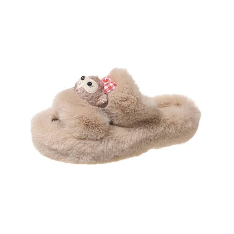 In 2025, cute doll comfortable slippers for women, warm and fluffy Korean-style casual home wear, versatile plush slippers Item Picture