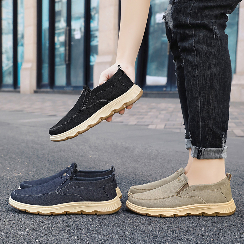 Men's autumn new style single shoes, British-style bean shoes, canvas shoes, Korean-style dad shoes, casual shoes on one foot Specification drawing