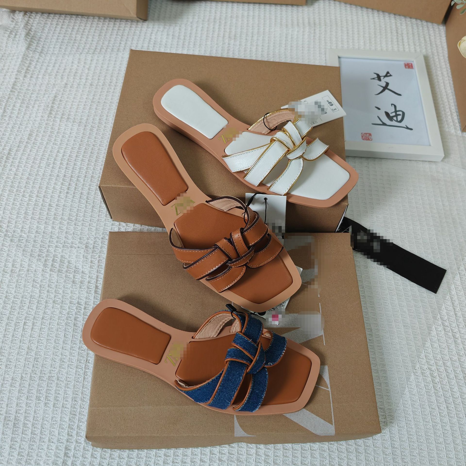 New European and American ZA original order export large size women's flat sandals wholesale Ladies fashion slipper details Picture
