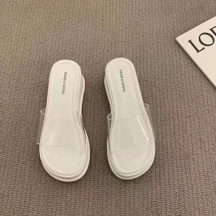Wholesale of 2025 summer new popular fashion thick-soled flip-flops, one-shoulder flip-flops, pvc wedge heels, 6cm women's flip-flops full figure