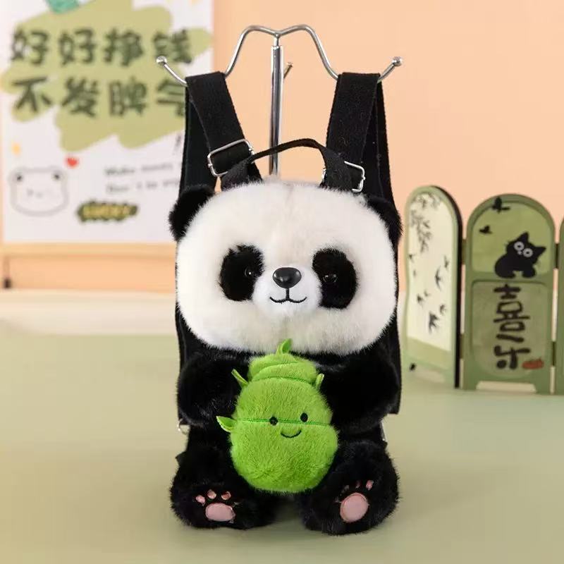 新款熊猫双肩包 毛绒玩具背包 可爱熊猫毛绒玩具背包产品图