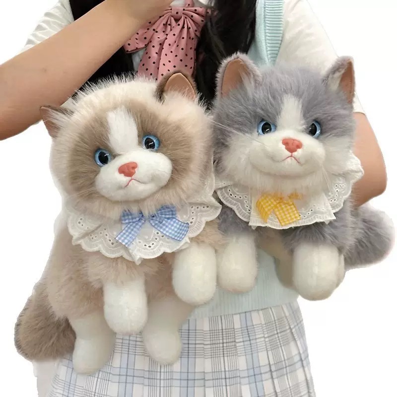 Simulated plush toys, cat plush figurines, musical dolls, bibs, little cats, children's gifts, parent-child interactive toy figurines details Picture