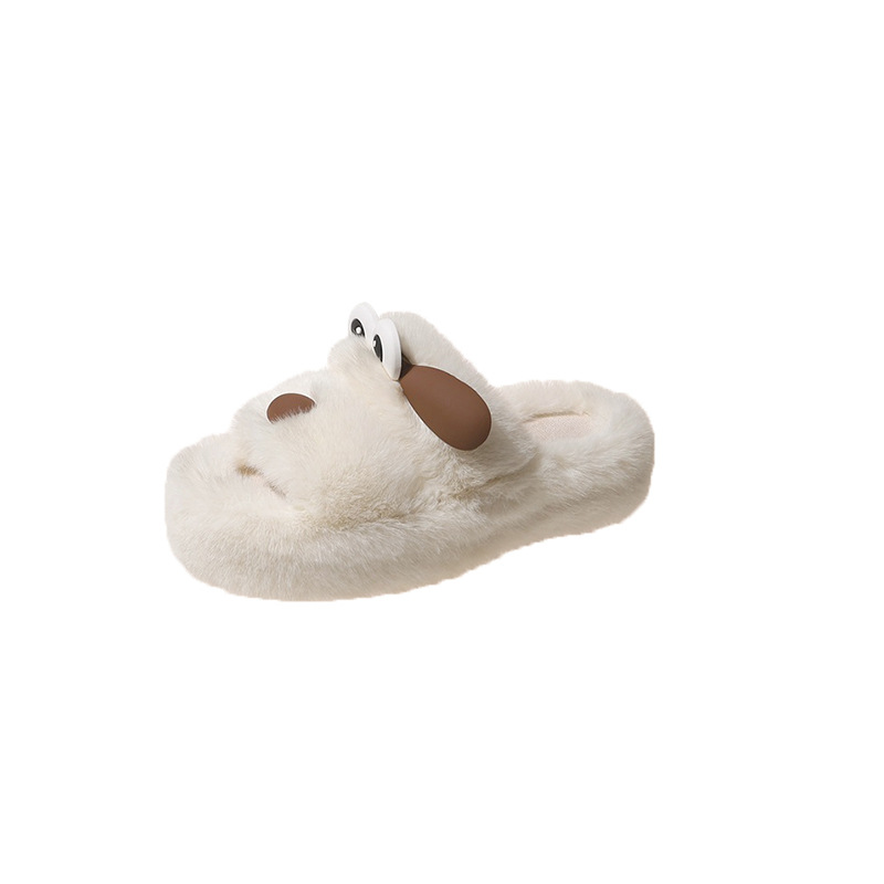 Cartoon cute one-line thick-soled woolen slippers for women to wear outside in autumn and winter 2025 new soft-soled fashionable cotton slippers trend Item Picture