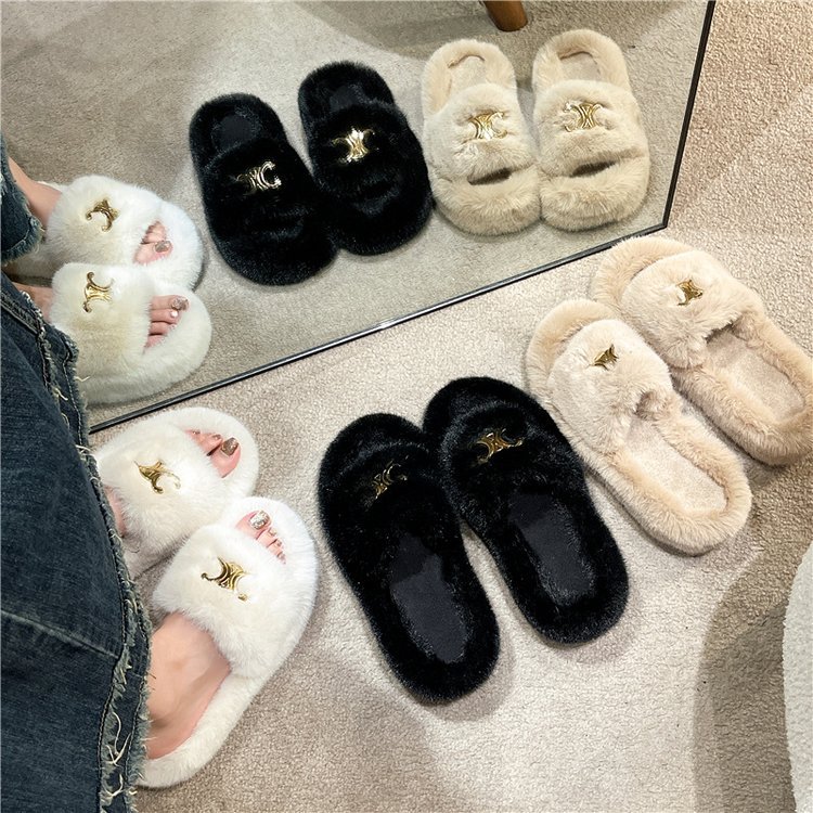 For the autumn and winter of 2025, wear thick-soled casual and versatile ins plush slippers in a fashionable, niche, elegant and gentle style both indoors and outdoors Specification drawing
