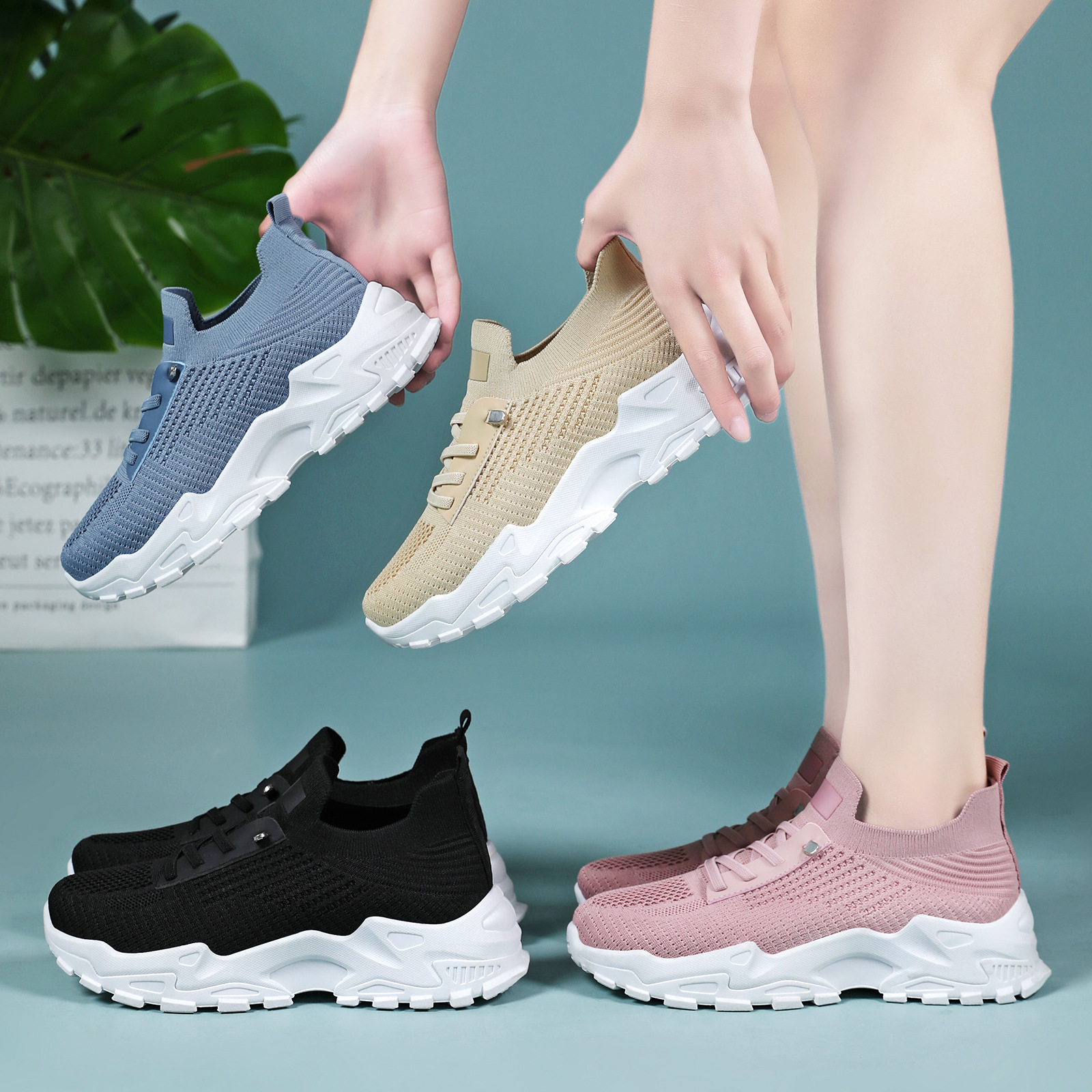 Versatile women's shoes, autumn mesh breathable casual shoes, cross-border large-sized women's single shoes, thick-soled comfortable sports shoes Application Scenario