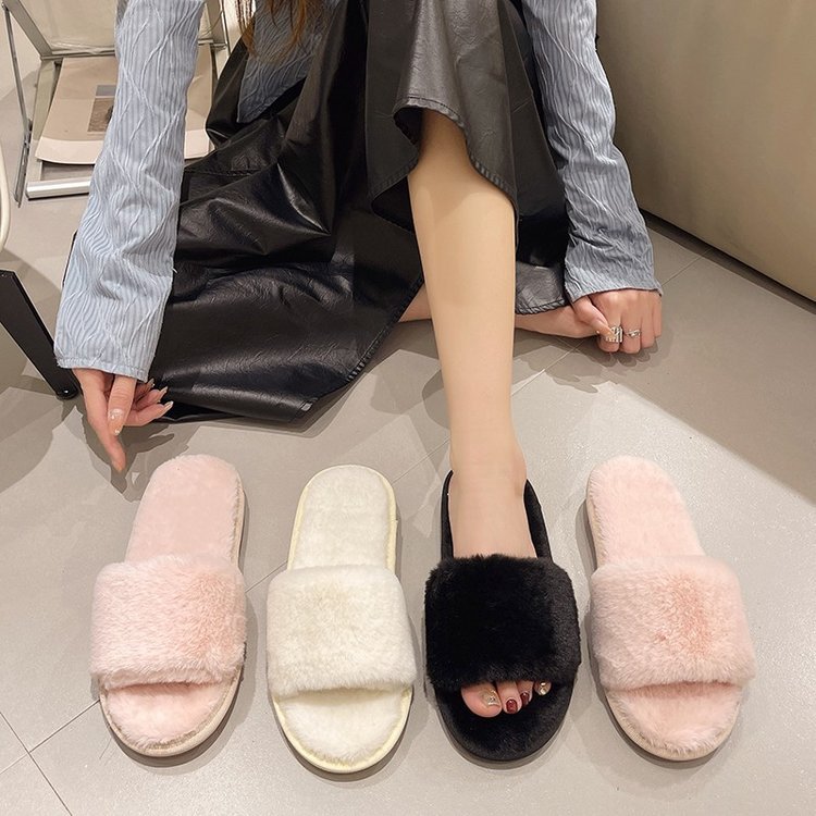 The 2025 new style of fashionable casual home woolen slippers are flat and anti-slip Specification drawing