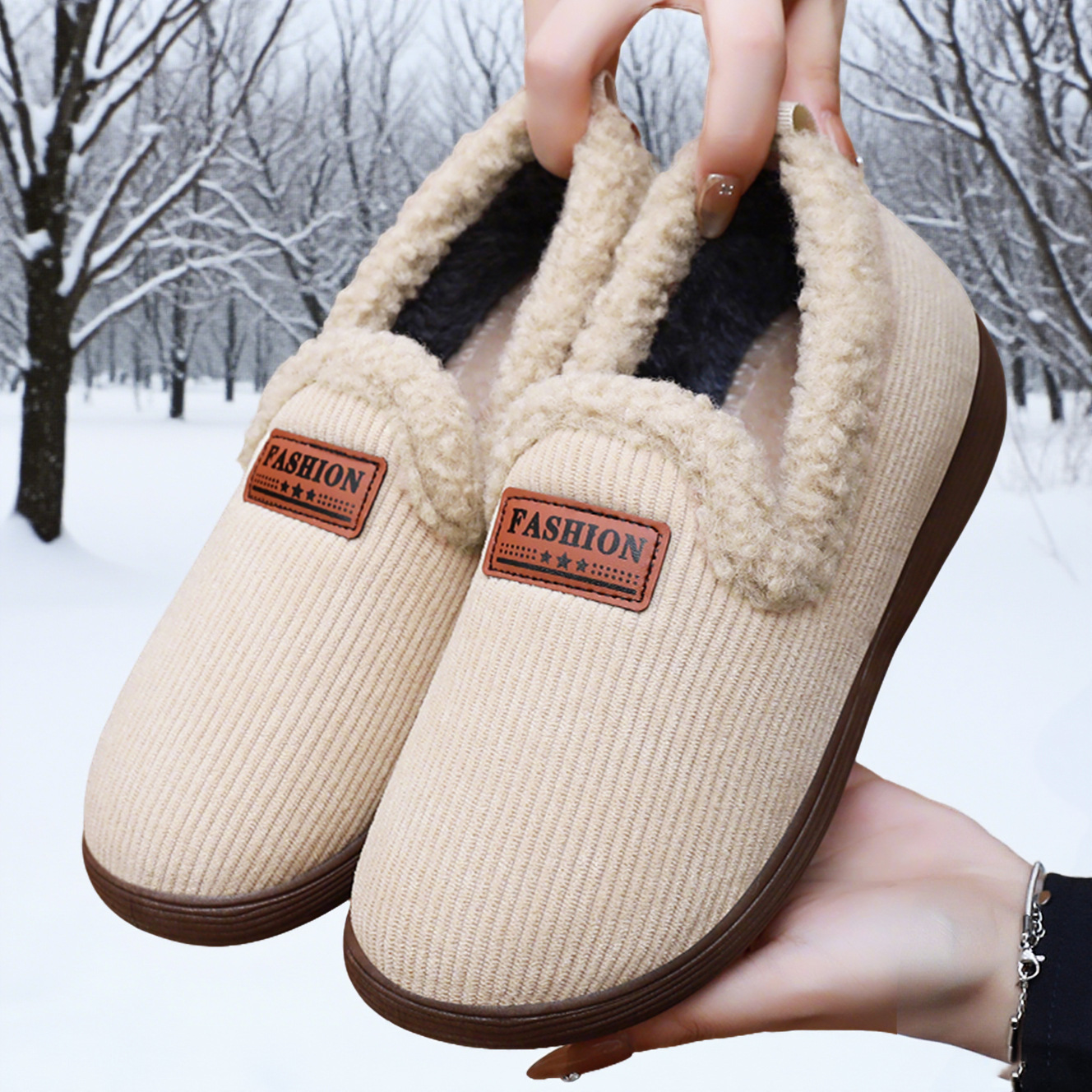 New warm and casual cotton shoes for women in autumn and winter, cross-border delivery of cotton slippers, one-foot fleece and thickened women's cotton boots full figure
