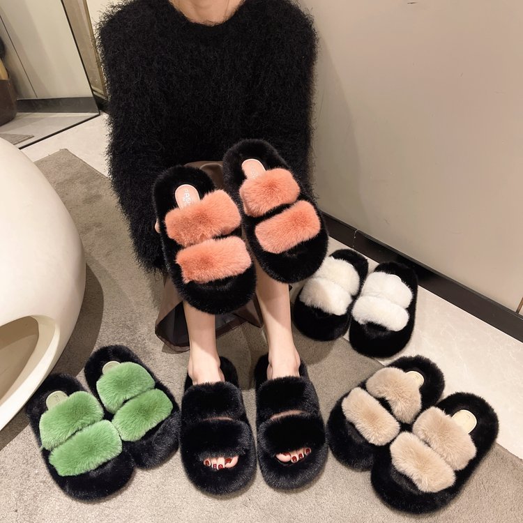 2025 New autumn and winter casual fashion trend Fluffy warm slippers Women's ins Versatile fluffy slippers details Picture