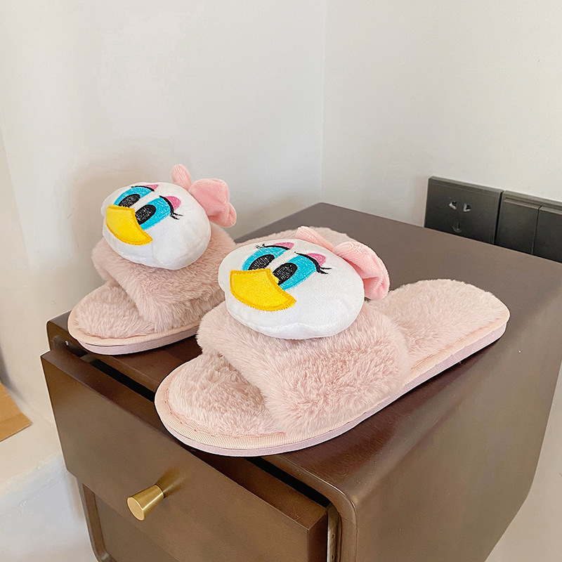 Women's plush slippers for autumn and winter, new cartoon couple doll accessories, home indoor one-line warm plush slippers details Picture