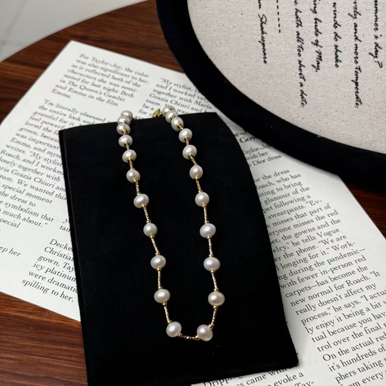 银际·天然珍珠铜镀金珍珠串珠锆石小众质感项链