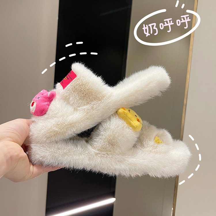 New comfortable and cute plush cotton slippers for women's casual wear in autumn and winter 2025 details Picture