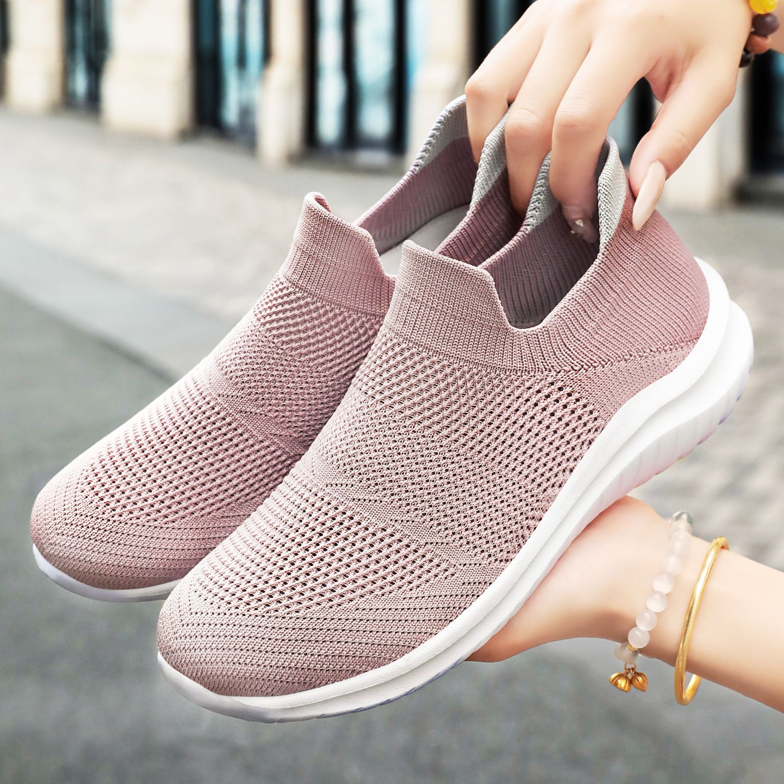 Women's shoes autumn new style soft-soled comfortable women's casual single shoes, cross-border versatile women's single shoes, breathable mesh shoes full figure