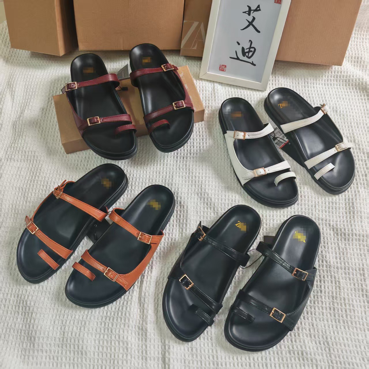 African line cross-border bestsellers ZR flat shoes, women's sponge soles with foot straps and decorative buckles, wholesale in stock for export full figure