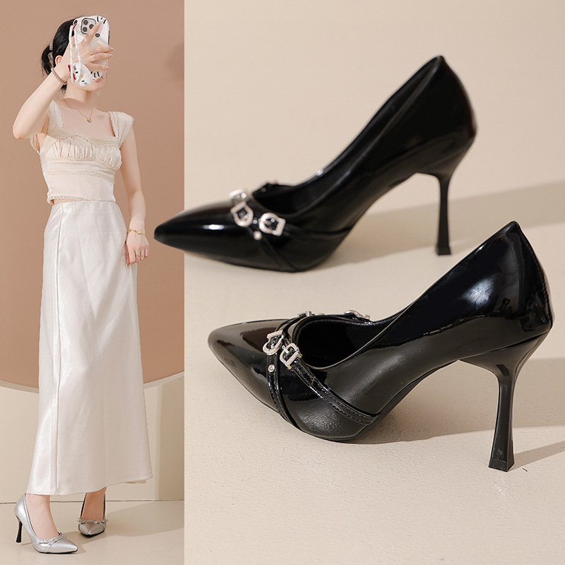 Comfortable and stable black, mature and elegant high heels for women, new French style high heels for women in Spring and autumn 2025 full figure