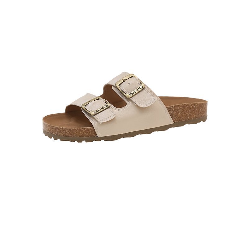The thick-soled sponge cake slippers for women's summer outerwear are a new retro style that pairs well with skirts and height-increasing Birken flip-flops Item Picture