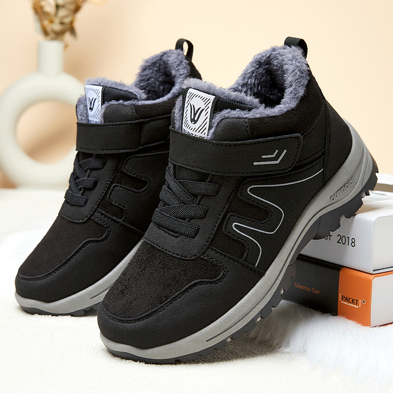 Women's walking shoes 2025 Winter new style snow boots cross-border consignment, women's boots with fleece and thickened short boots, warm mom shoes full figure