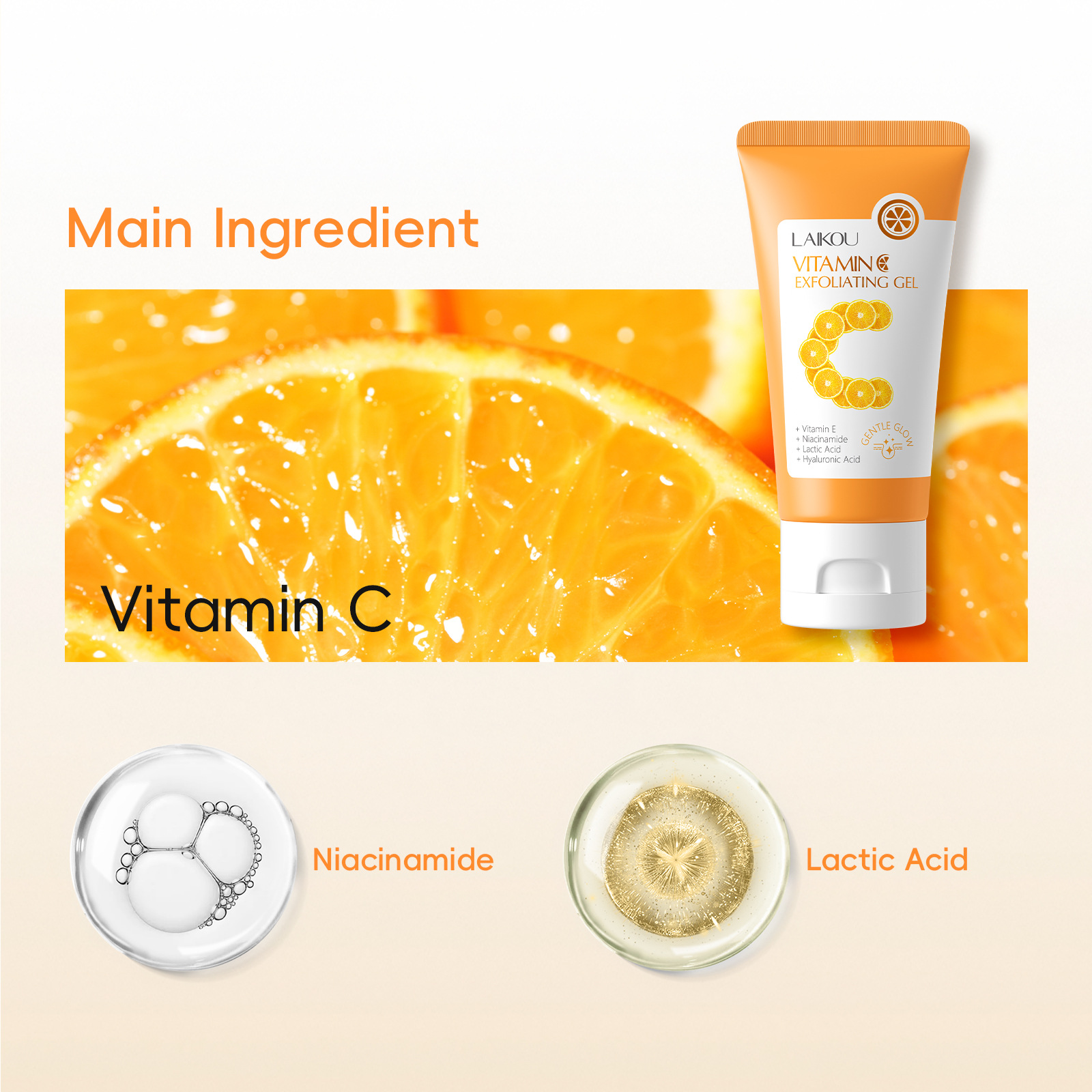 Cross-border LAIKOU Vitamin C Exfoliating Gel 50g Facial and Body Cleansing Exfoliating Gel English export details Picture