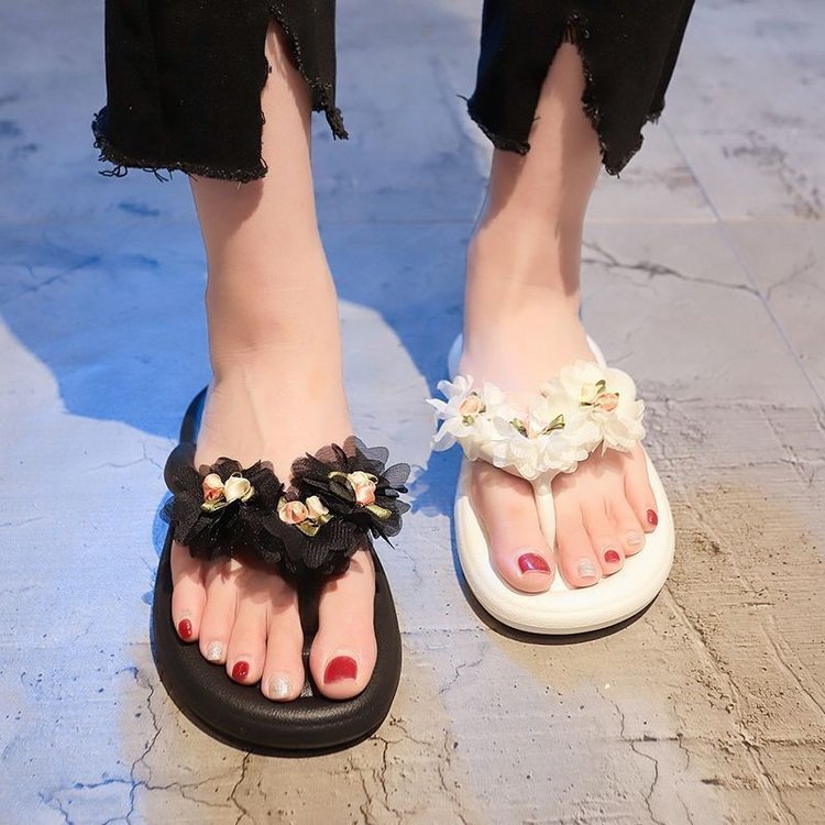 Women's Summer 2025 new style outerwear fashionable floral flip-flops, anti-slip travel soft-soled beach flip-flops Specification drawing