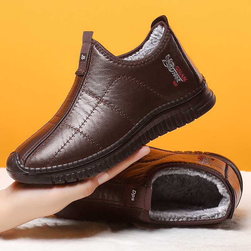 New men's winter cotton boots, cross-border fleece and thickened warm shoes for middle-aged and elderly dads, anti-slip one-foot casual shoes full figure
